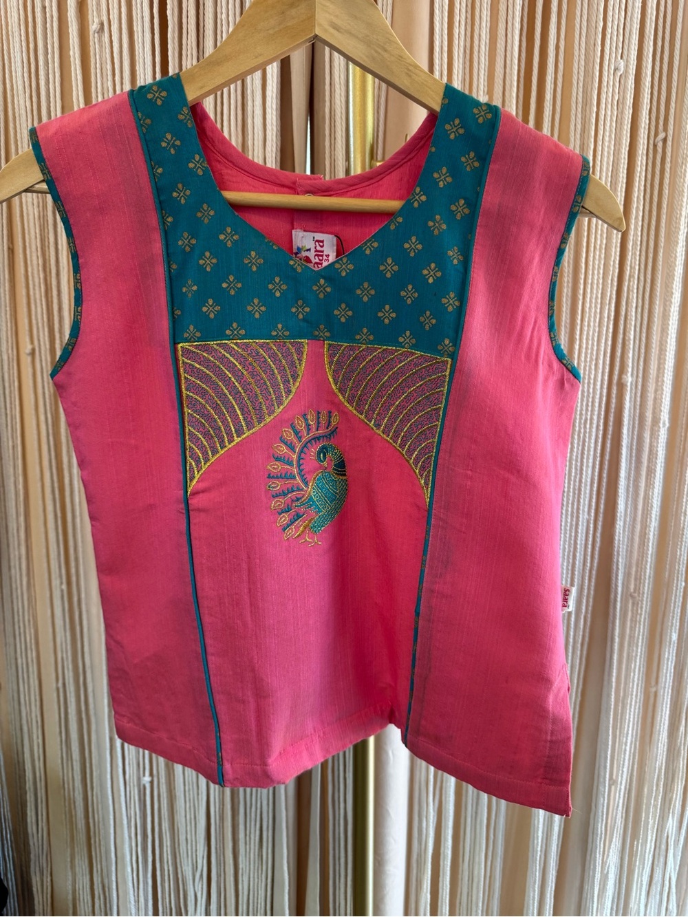 Kid Saara Pattu Pavadai Sattai Choli top Mayil Peacock Rani pink teal size 34 12 - Picture 10 of 15